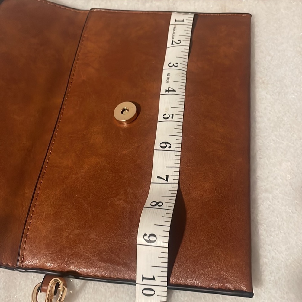 Wristlet bag brown gold hardware snap clutch New - Picture 6 of 9
